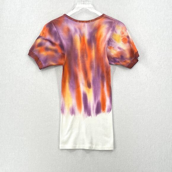 FREE PEOPLE X TRICIA FIX Reworked T-shirt S Orange Purple White Short Sleeve Rib - Picture 3 of 13